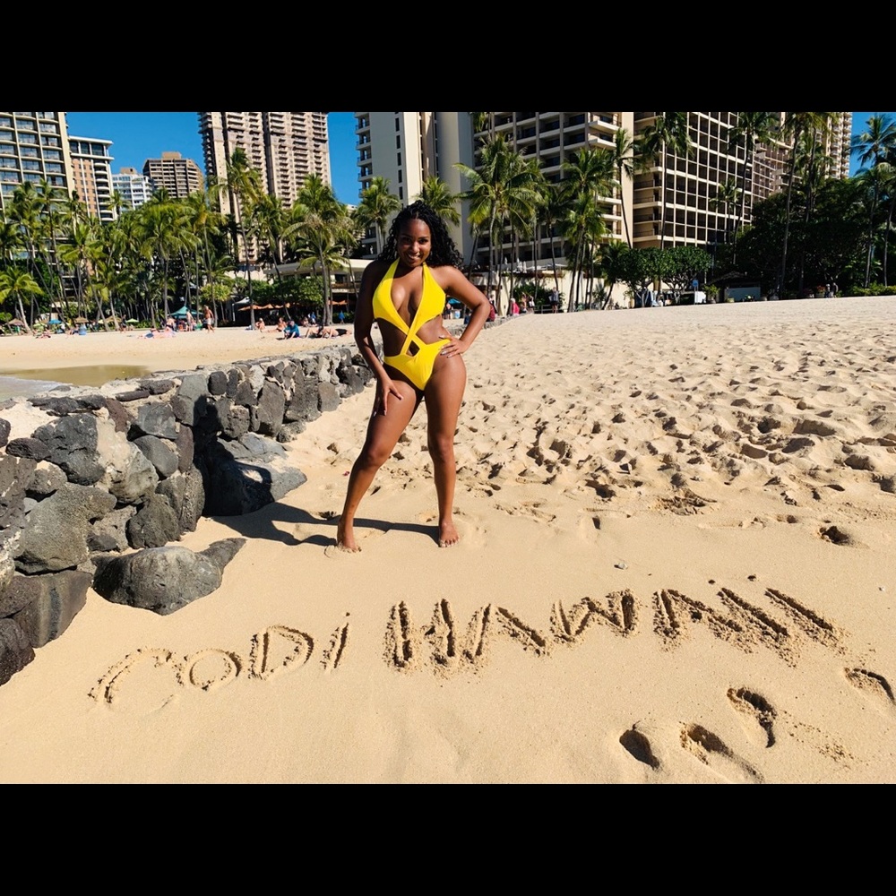 Yellow sexy one piece bathing suit